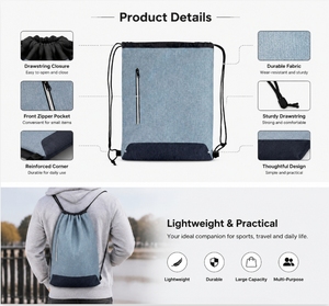 Factory Price OEM ODM Heather Melange Cinch <b>Bag</b> With Zipper Two Tone <b>Draw</b> <b>String</b> Backpack Custom Print Sublimation Sport Gym - Product Image 4