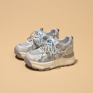 Women's Chunky Soled Sneakers 2026 Spring New Arrival Double Lace Up Lightweight Built in Heel Versatile Casual Sneakers - Product Image 2