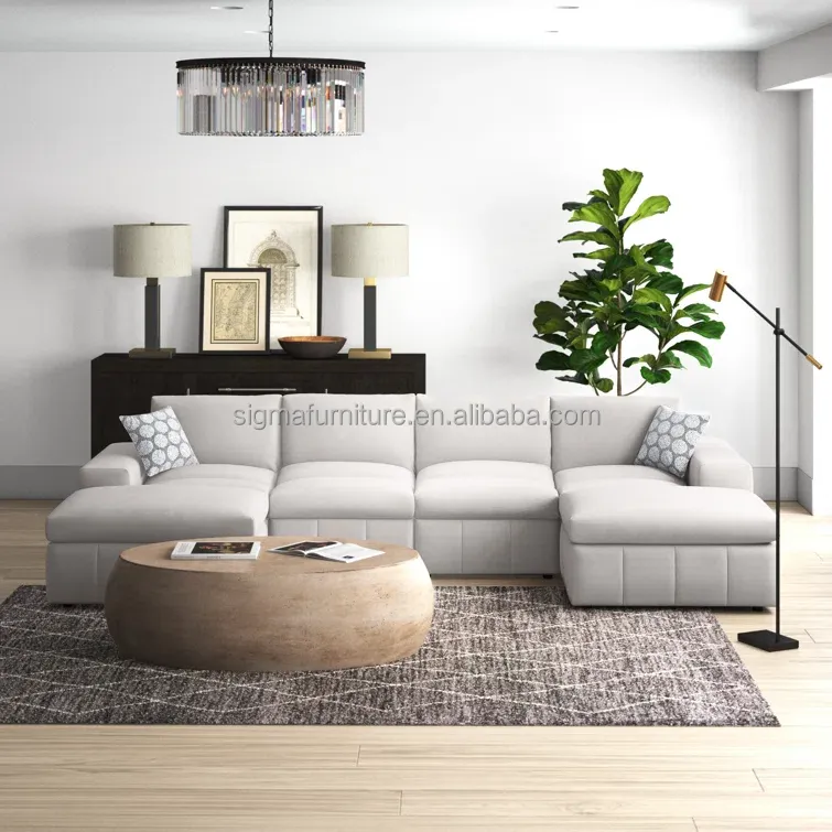 Made in China wholesale luxury modular 6 - Piece U-shape sleeper sectional sofa with ottoman