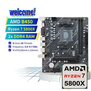 مجموعة لوحة أم جديدة من PANDL طراز AM4 للألعاب تدعم معالجات AMD Ryzen 7 5800X مع ذاكرة DDR4 ثنائية القناة ولوحة أم B450 تدعم حتى 64 جيجابايت لأجهزة الكمبيوتر المكتبية - Product Image 1