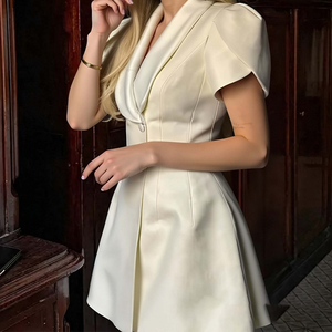 Nuovo Abito Estivo da <span class=keywords><strong>Donna</strong></span> per Feste, Elegante Vestito a Maniche Corte con Vita Alta e Linea ad A, Mini Abito Aderente alla Moda con Un Bottone - Product Image 4