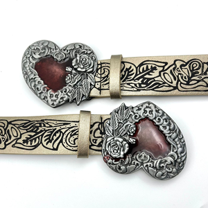 Punk Style Personality Custom Heart Flower Plate Alloy Buckle Men Women Vintage Embossed Leather Y2K Pu <strong>Belts</strong> - Product Image 2
