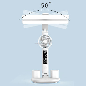 折りたたみ式テーブルランプ クリアランス LED デスクランプ 時計付き ファン ペンホルダー 無段階調光 3色ライト オフィス ホーム用 - Product Image 3