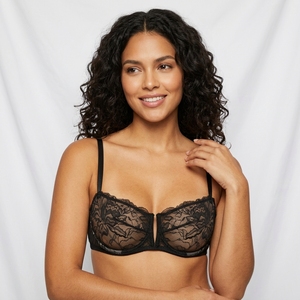 Soutien-gorge balconnet sexy, fin, floral, respirant, sans doublure, avec bretelles ajustables, bord festonné, fermeture dorsale multi-rows, sans armatures, en dentelle - Product Image 1
