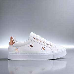 Baskets compensées pour femme avec logo personnalisé OEM, or rose, étoiles, talon orné de métal, semelle épaisse blanche, printemps/été - Product Image 5