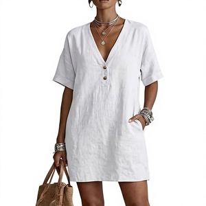 Vestido de poliéster de longitud media con botones y bolsillos, informal y cómodo, para <span class=keywords><strong>mujer</strong></span>, novedad de verano 2026 para el mercado europeo y americano. - Product Image 1