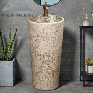 Wayon Retro estilo chino lavabo al aire libre patio columna lavabo de una pieza suelo de pie jardín lavabo al aire libre - Product Image 3