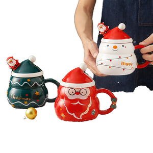 Taza de Café de Porcelana con Diseño Navideño de Santa Claus y Muñeco de Nieve, con Cuchara, para Fiestas, Venta al Por Mayor de Fábrica - Product Image 1