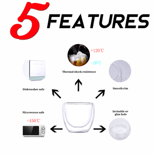 Bộ 6 <span class=keywords><strong>handmade</strong></span> 3oz Borosilicate ly cà phê thủy tinh đôi tường nhỏ <span class=keywords><strong>Espresso</strong></span> chịu nhiệt thiết kế cổ điển an toàn trà drinkware - Product Image 5