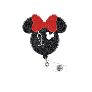 In stock acrylic rat head black easy-pull <b>buckle</b> with bow glitter rotating ID card <b>buckle</b>, a Nurses' Day gift. - Product Image 1