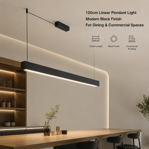โคมไฟเพดานโลหะ LED ทันสมัย พร้อมรีโมทหรี่ไฟ ปรับแสงได้สามสี สำหรับห้องรับประทานอาหาร ห้องครัวเชิงพาณิชย์ เกาะครัว ขนาด 120 ซม. สีดำ - Product Image 2