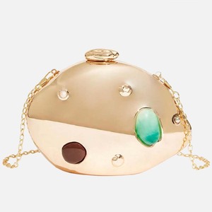 Bolso de Mano de Mujer con Forma de Huevo, Cadena Metálica, Estilo Clutch, Adornado con Piedras de Mármol, para Fiestas y Eventos - Product Image 4