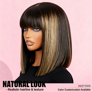 Peluca Bob de Cabello Virgen Brasileño, Hecha a Máquina, con Encaje Completo HD, 200% de Densidad, Sin Pegamento, Rojizo/Negro Natural, Corta - Product Image 4