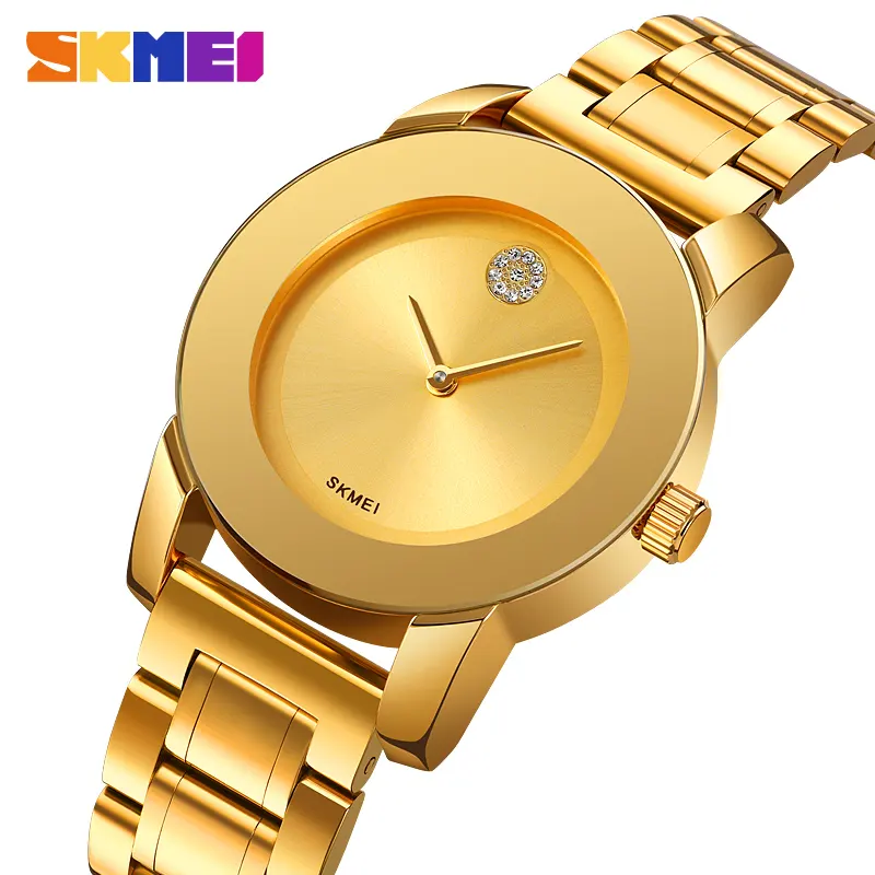 SKMEI dames tenue décontractée couleur or dames strass étanche Relogio Feminino montre à Quartz mode montres minces