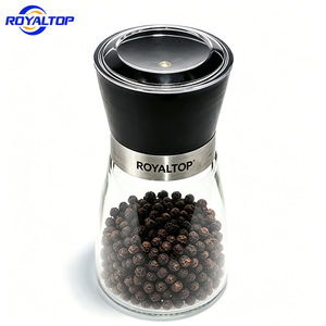 Offre Spéciale – <span class=keywords><strong>Moulin</strong></span> à sel et poivre manuel en verre rechargeable de 6 oz, personnalisable pour sel de mer, poivre noir, sel rose - Product Image 1