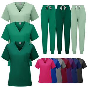 Women Hospital Scrub Set Short Sleeve V Neck Top Pants Moisture Wicking Uniform Workwear Split Set For Medical Use - Product Image 2