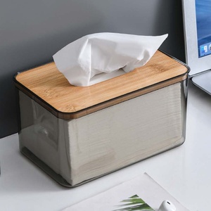 Houten Bamboe Tissue Box Opberg Servet Tissue Papierhouder Woonkamer Dressoir Studeerbureau Tisu Box Transparant