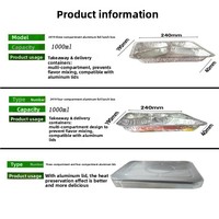 Boîte à lunch rectangulaire jetable en aluminium de qualité alimentaire avec couvercle en aluminium, compartiments multi-grilles épaissis, pour plats à emporter et barbecue