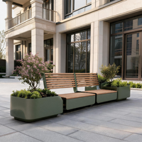 Banc de jardinage mobile moderne en acier avec jardinière intégrée pour parcs, centres commerciaux et aires commerciales