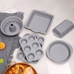 Moldes de Silicona para Pastel, Juego de 6 Piezas, Molde Redondo para Hornear Donuts, Muffins y Cupcakes, Apto para Horno, Color Gris - Product Image 1