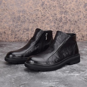 Botas de cuero de caña alta para hombre, de piel de vacuno de grano completo, botines de negocios de cuero genuino con suela gruesa y cremallera, zapatos formales de cuero. - Product Image 4