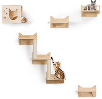 Ensemble d'étagères murales pour chat en bois massif 9 pièces, avec maisonnette, tour d'observation, 2 griffoirs en sisal et échelle à 5 marches pour salon