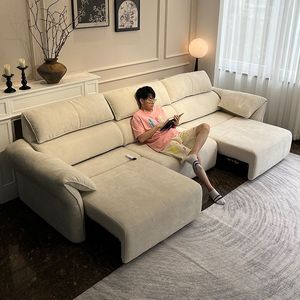 Cream Italian Minimalist <strong>Elephant</strong> Ear Fabric <strong>Sofa</strong> Electric Convertible <strong>Sofa</strong> Bed for Apartment and Small Space Living Room - Product Image 1