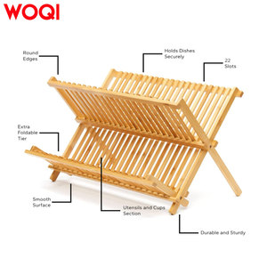 WOQI Moderno Estante Plegable <span class=keywords><strong>de</strong></span> Madera Natural y Bambú <span class=keywords><strong>de</strong></span> un Solo Nivel para Ropa, <span class=keywords><strong>Escurridor</strong></span> <span class=keywords><strong>Plano</strong></span> Multifunción, Soporte para <span class=keywords><strong>Platos</strong></span> <span class=keywords><strong>de</strong></span> Cocina - Product Image 4
