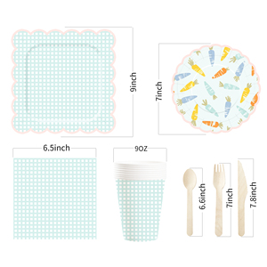 DAMAI <b>Easter</b> Party Theme Decor Bulk Wholesale Set Mint Green Check Carrot Paper Plates Tablecloth Party Disposable Tableware - Product Image 5
