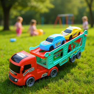 Kids Friction Car Transport <b>Trailer</b> Toy Set with Four Mini Cars PVC <b>Box</b> Packed - Product Image 3