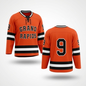 Maillots de hockey sur glace personnalisés classiques professionnels avec broderie, écussons en twill cousus et col lacé - Product Image 4