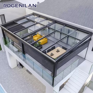 Pergola de patio Rogenilan avec toit personnalisé, fenêtres coulissantes empilables, gazebo avec grande vue, puits de lumière pliants en aluminium et verre pour les maisons - Product Image 1