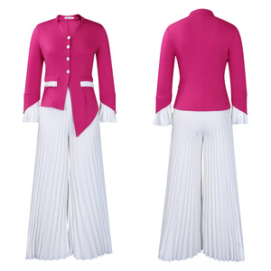 D553 Completo Autunnale da Donna alla Moda, Top con Maniche a Campana e Pantaloni Larghi Plissettati, Set Due Pezzi Elegante - Product Image 6
