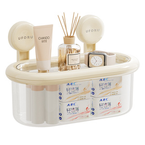 Uforu Wall Mounted <b>Storage</b> <b>Box</b> With Lid Suction Cup Bathroom <b>Shelf</b> Waterproof Large Size Corner Mount Durable - Product Image 3