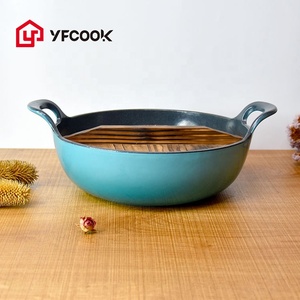Casseroles de cuisine <span class=keywords><strong>en</strong></span> <span class=keywords><strong>fonte</strong></span> émaillée, petit marmite de cuisine de haute qualité verte, 20/24/26CM avec poignées à grandes boucles - Product Image 4