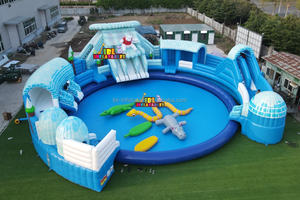 Parc aquatique gonflable commercial OEM en PVC, thème <span class=keywords><strong>jungle</strong></span> tropicale, avec piscine et plusieurs toboggans pour parc d'attractions - Product Image 5