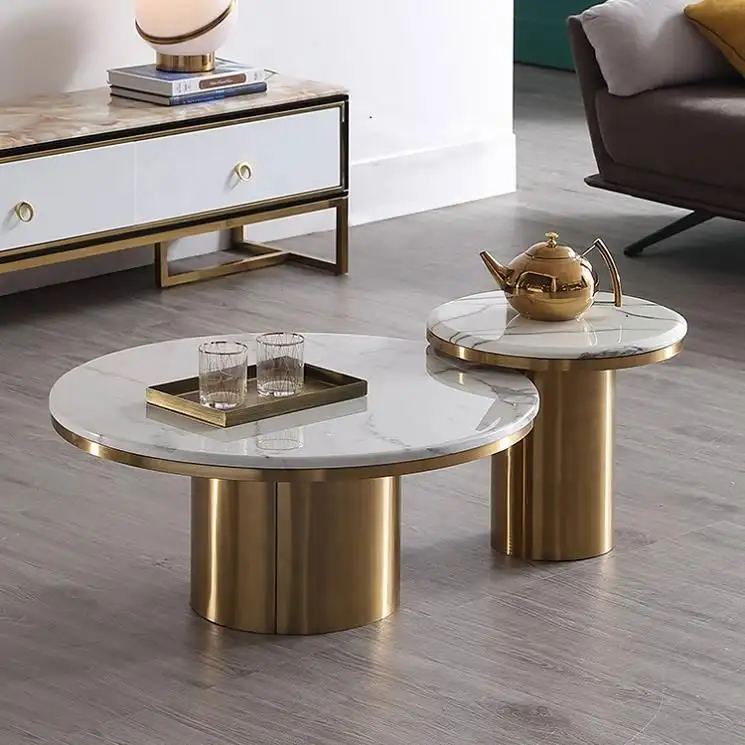 Petite table basse nordique simple en acier inoxydable et marbre pour salon