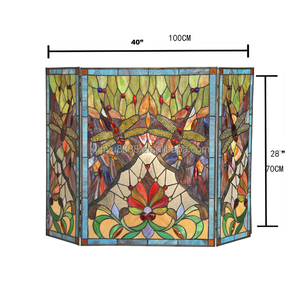Stained Glass Fireplace <b>Screen</b> 3 Panels Dragonfly Design Traditional Decor Rectangle Shape Durable Artistic Decoration - Product Image 5