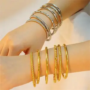 F Y 18K Gold Plated Stainless Steel Bamboo Bracelet Bangle Fashion Jewelry For Women