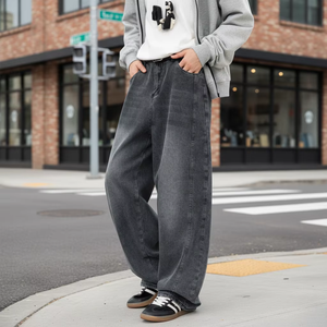 Jeans Anchos para Hombre, Lavado Desgastado, Diseño con Paneles, Corte Holgado Curvo, Denim Retro Resistente, Moda Otoño-Invierno 2026 - Product Image 1