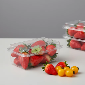 Envase de Plástico Rectangular Desechable al por Mayor de 400g para Fresas, Contenedor de PET Tipo Concha con Orificios de Ventilación para Frutas - Product Image 1
