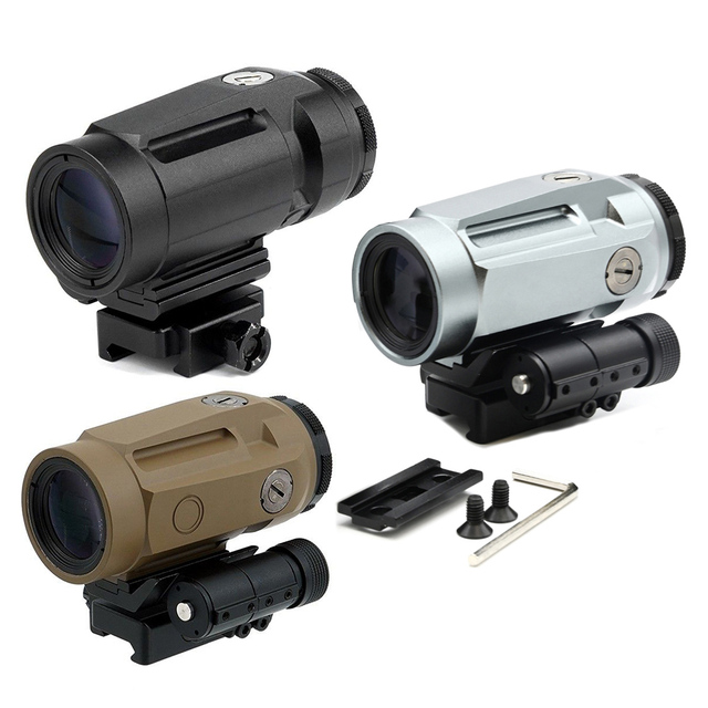 J5 5X Red Dot Magnifier Optics Scope with Push Button Flip to Side Mount 5X24mm Magnifying Glass Telescope Sight for Hunting