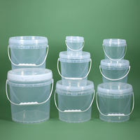 Seau en plastique rond blanc transparent avec couvercle, personnalisable avec logo, 500 ml, 1 L, 2 L, 3 L, 4 L, 5 L, qualité alimentaire, avec poignée, fourni par l'usine