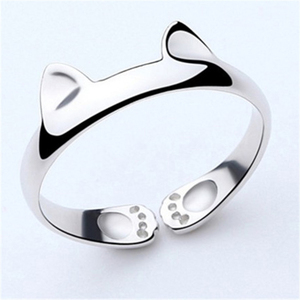 Anillo de Orejas de Gato de Moda, Anillos de Gato Plateados, Anillo de Gata Blanca - Product Image 6
