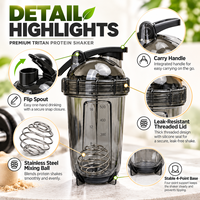 Bouteille shaker de fitness Tritan sans BPA de 600 ml en gros avec logo personnalisé, couvercle anti-fuite et boule mélangeuse pour la gym et les boissons protéinées