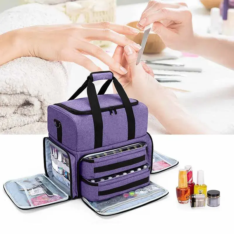 Factory Custom Manicurist Tech Nail Polish Organizer Bag Makeup Storage Bag Holds Bottles and Led Lamp Nail Polish Bag Case