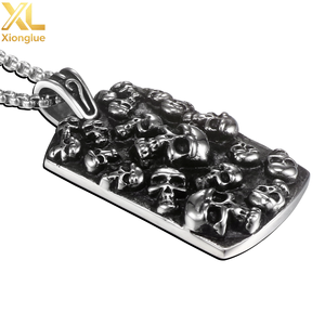 Collar con Colgante de Calavera Estilo HipHop de Acero Inoxidable 316L Personalizado, Etiquetas Cuadradas, Colgantes y Dijes Finos para Hombres y Mujeres - Product Image 3