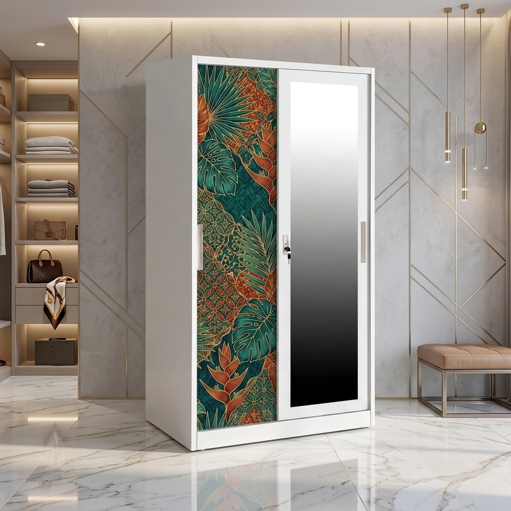 Armoire en acier imprimée UV motif feuille de palmier tropicale