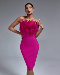 Vestido <span class=keywords><strong>de</strong></span> Fiesta Ocstrade en Stock, Vestido Bandage Negro con Plumas, Vestido <span class=keywords><strong>de</strong></span> Noche sin Tirantes para Mujer, Vestidos <span class=keywords><strong>de</strong></span> Gala - Product Image 3