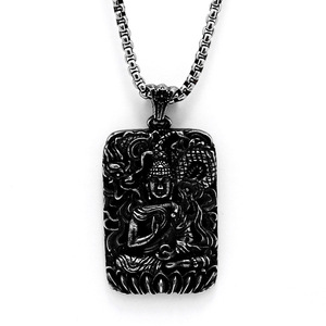Yunnique – collier avec pendentif Bouddha en acier titane, avec motif de huit divinités du zodiaque, bijoux cadeau unisexe - Product Image 1